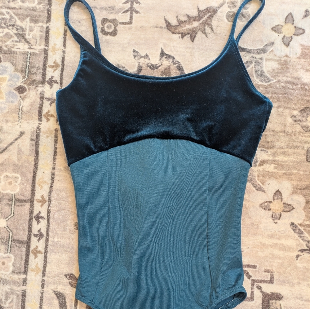 Velvet and Ribbed Bodysuit in Blue and Teal